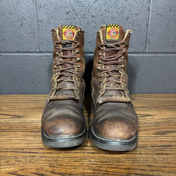 Justin Original Workboots Mens 9 EE Brown Leather USA Made Kiltie Logger Boots - Picture 3 of 8